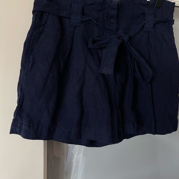 L'AGENCE Hillary Paperbag Shorts Marine Navy Blue Sz 26 Linen High Waisted Chic - Picture 7 of 16